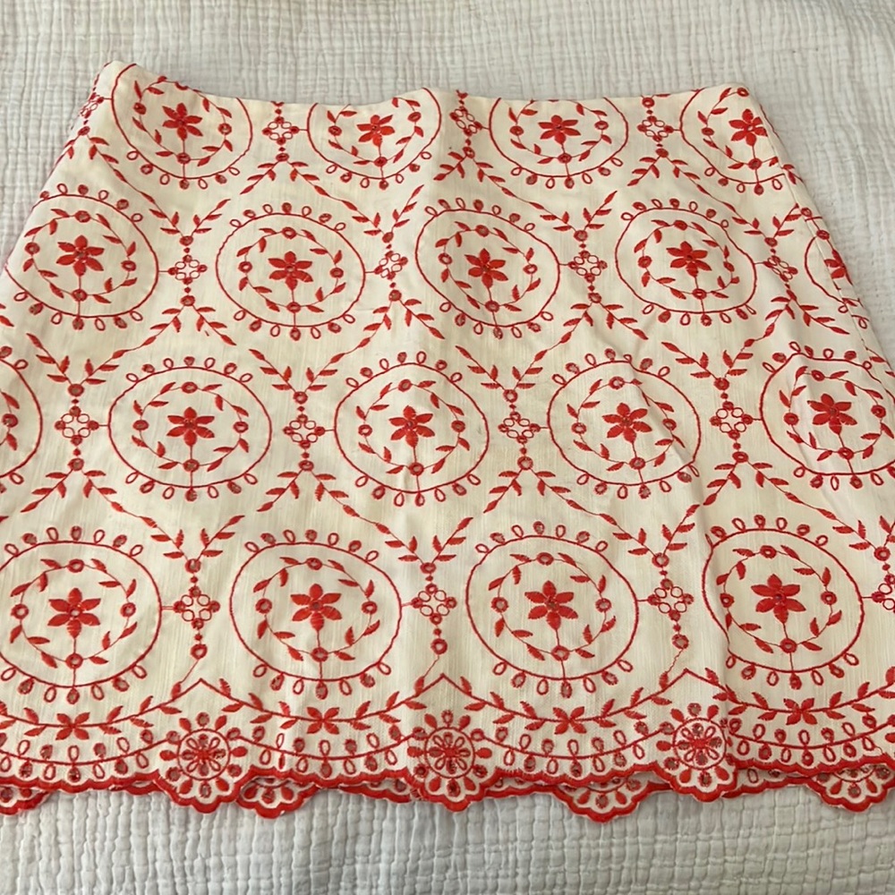 Scallop hem skirt, orange and cream